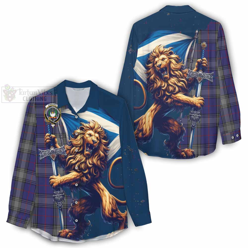 Tartan Vibes Clothing Kinnaird Tartan Family Crest Women's Casual Shirt with Scottish Majestic Lion