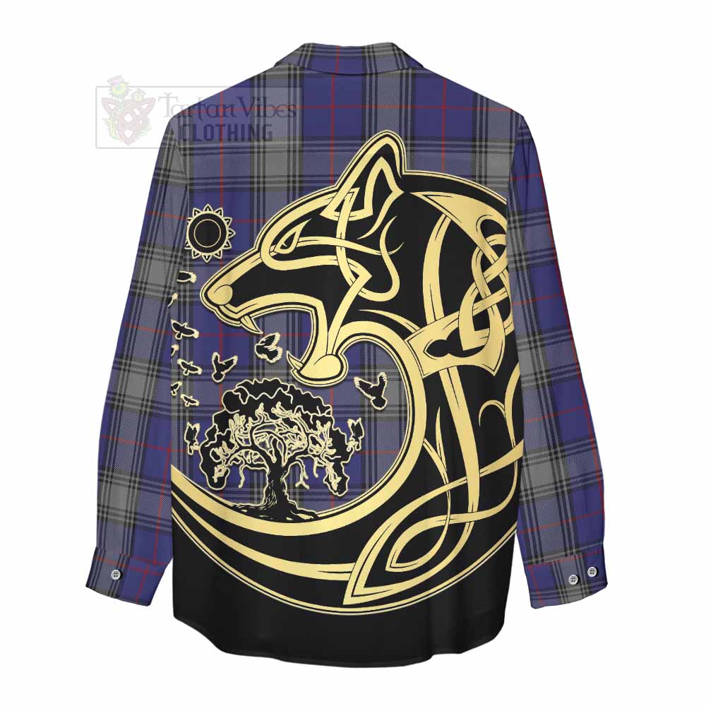 Tartan Vibes Clothing Kinnaird Tartan Women's Casual Shirt with Family Crest Celtic Wolf Style