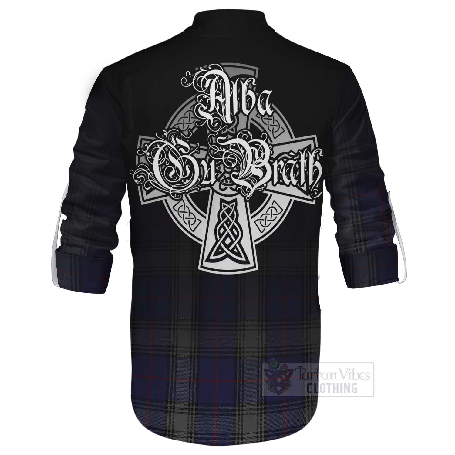 Tartan Vibes Clothing Kinnaird Tartan Ghillie Kilt Shirt Featuring Alba Gu Brath Family Crest Celtic Inspired