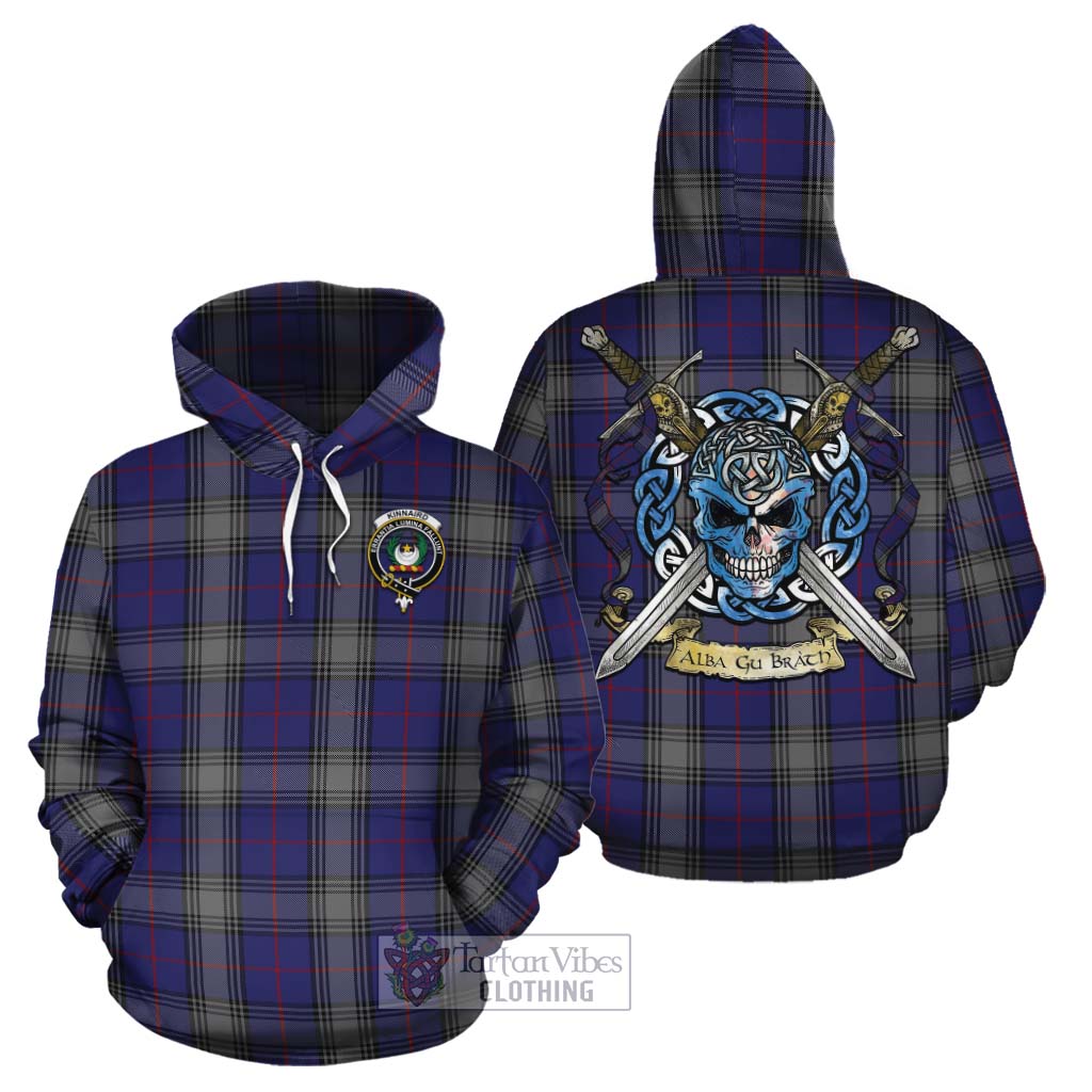 Tartan Vibes Clothing Kinnaird Tartan Cotton Hoodie with Family Crest Celtic Skull Style