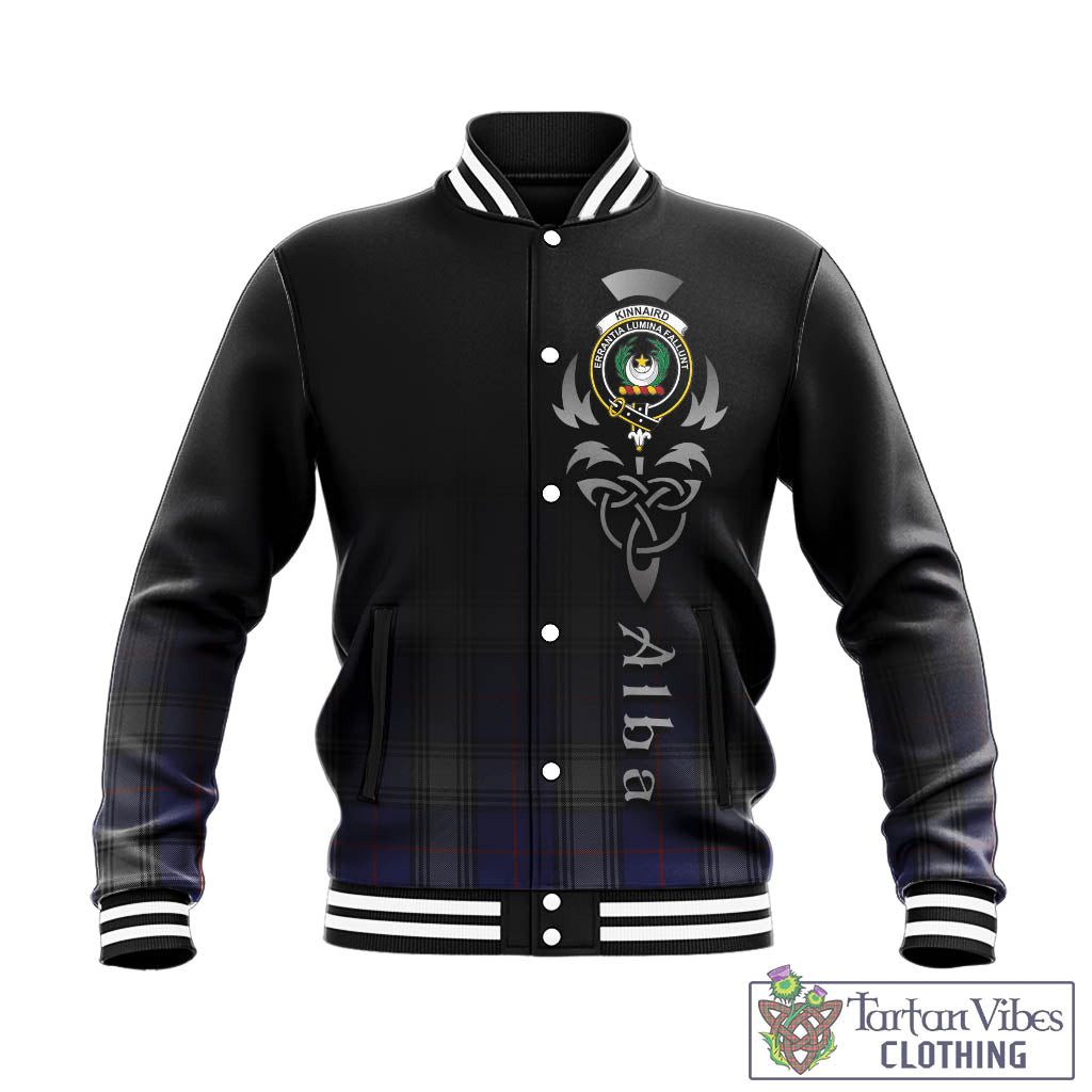 Tartan Vibes Clothing Kinnaird Tartan Baseball Jacket Featuring Alba Gu Brath Family Crest Celtic Inspired