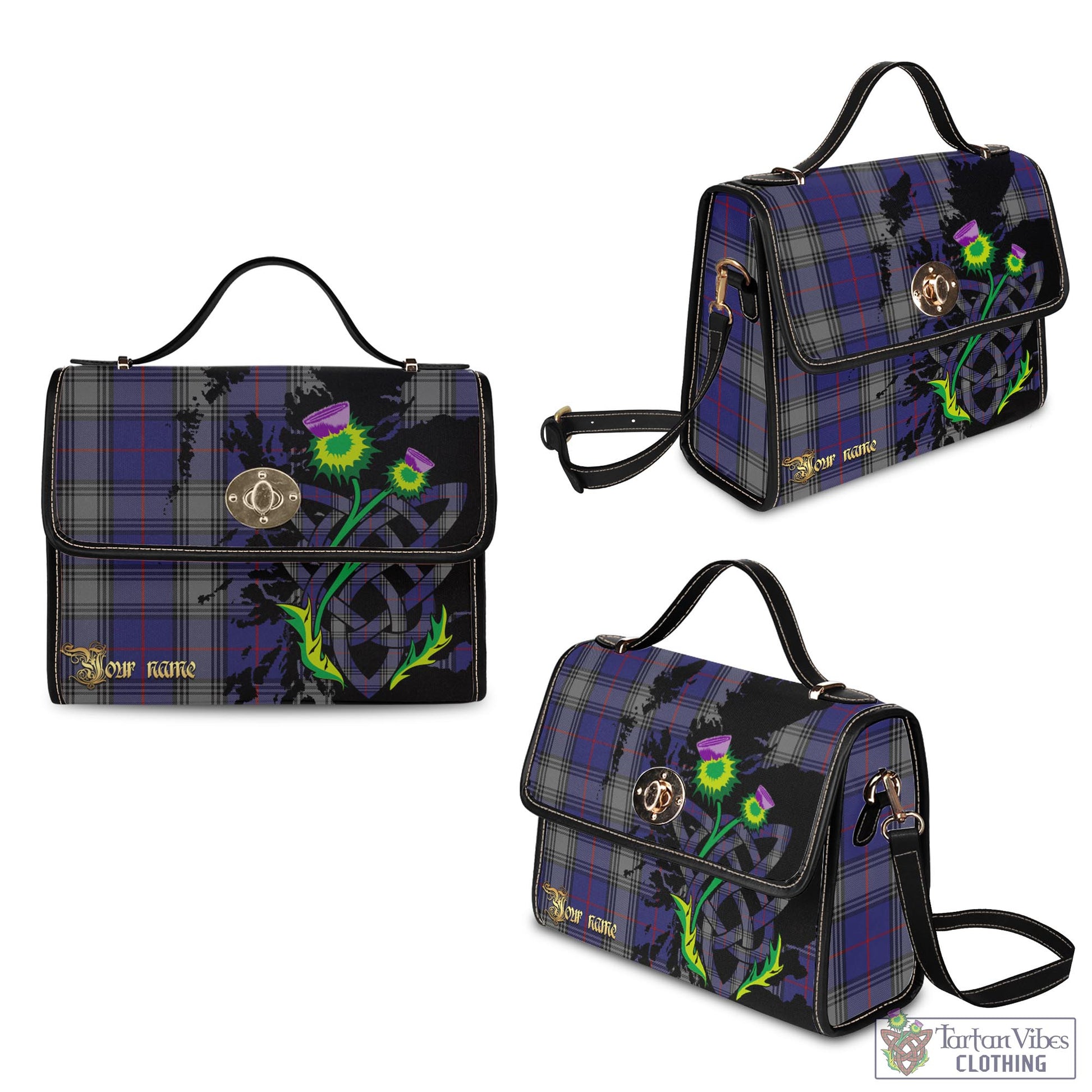 Tartan Vibes Clothing Kinnaird Tartan Waterproof Canvas Bag with Scotland Map and Thistle Celtic Accents