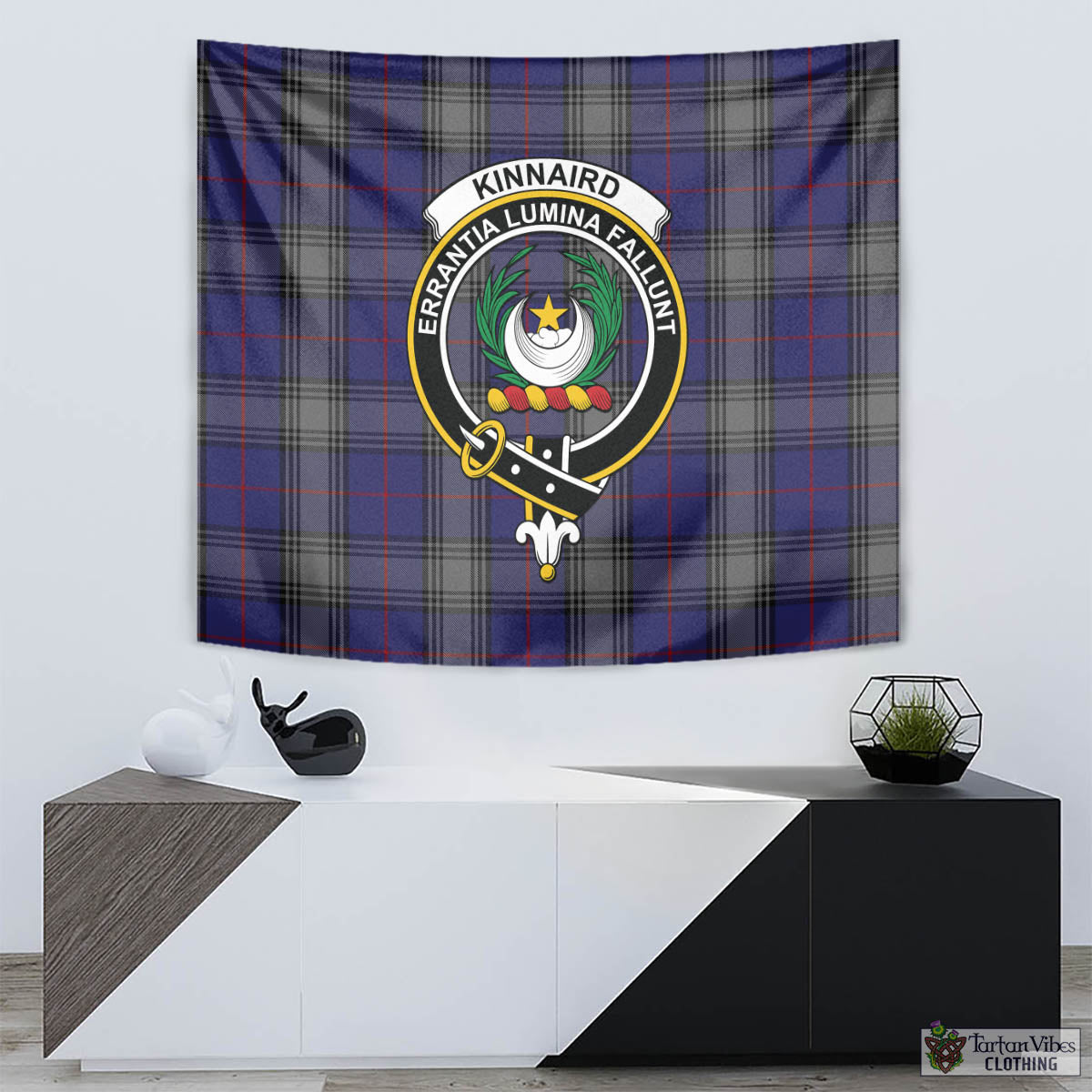 Tartan Vibes Clothing Kinnaird Tartan Tapestry Wall Hanging and Home Decor for Room with Family Crest