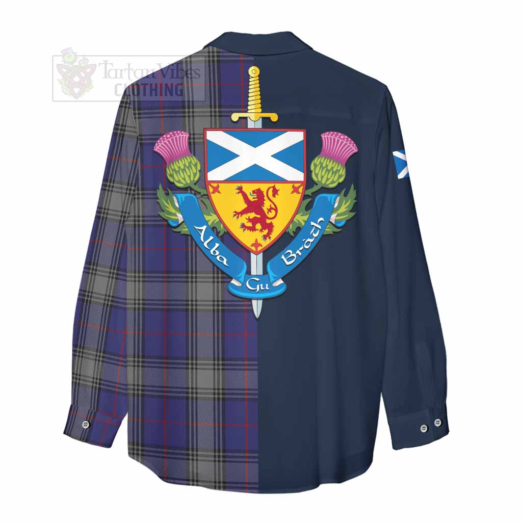 Tartan Vibes Clothing Kinnaird Tartan Women's Casual Shirt Alba with Scottish Lion Royal Arm Half Style