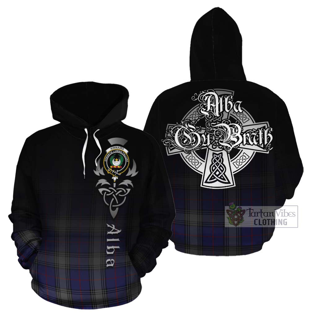 Tartan Vibes Clothing Kinnaird Tartan Cotton Hoodie Featuring Alba Gu Brath Family Crest Celtic Inspired