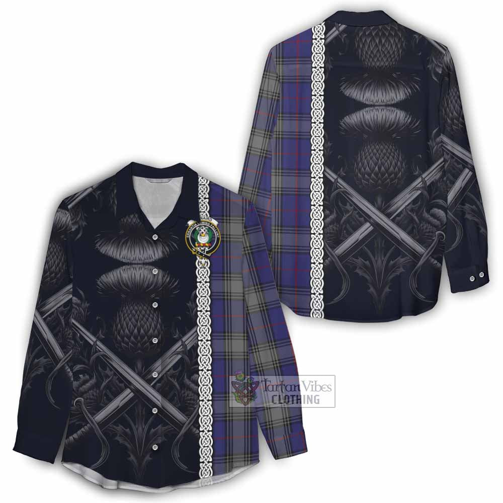 Tartan Vibes Clothing Kinnaird Tartan Women's Casual Shirt with Family Crest Cross Sword Thistle Celtic Vibes