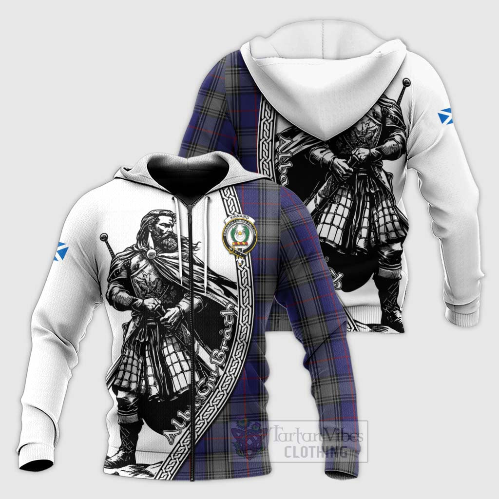 Tartan Vibes Clothing Kinnaird Tartan Clan Crest Knitted Hoodie with Highlander Warrior Celtic Style