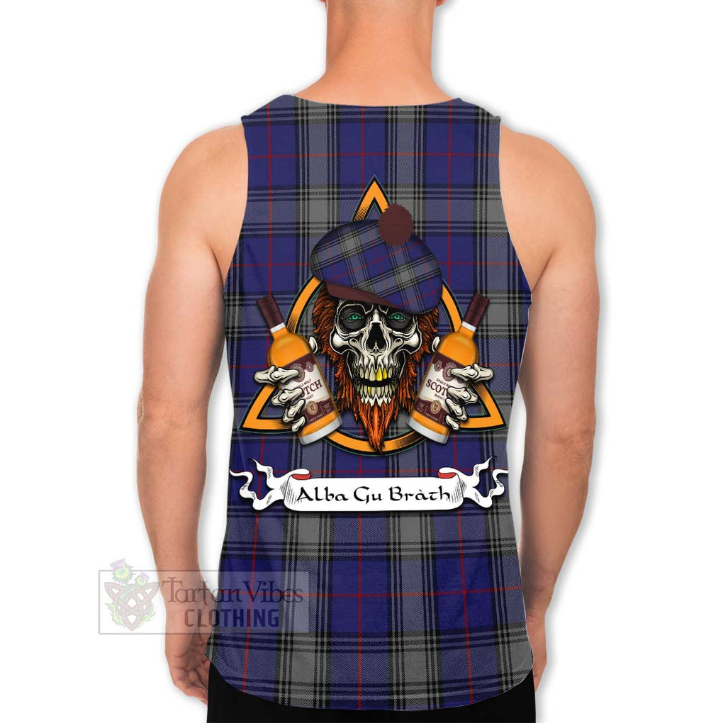 Tartan Vibes Clothing Kinnaird Tartan Men's Tank Top with Family Crest and Bearded Skull Holding Bottles of Whiskey