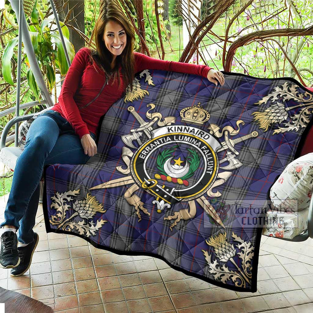 Tartan Vibes Clothing Kinnaird Tartan Quilt with Family Crest and Scottish Golden Courage Shield