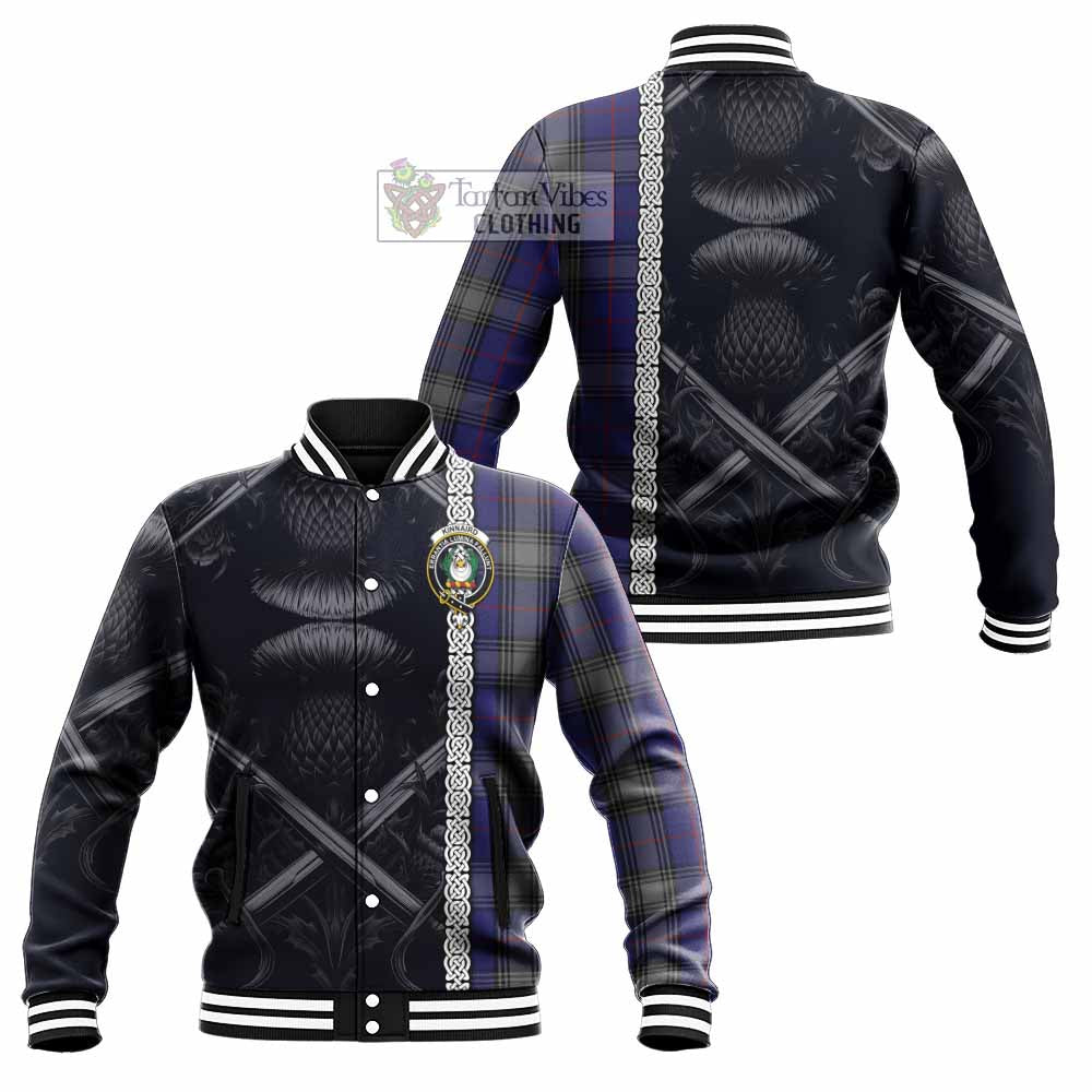 Tartan Vibes Clothing Kinnaird Tartan Baseball Jacket with Family Crest Cross Sword Thistle Celtic Vibes