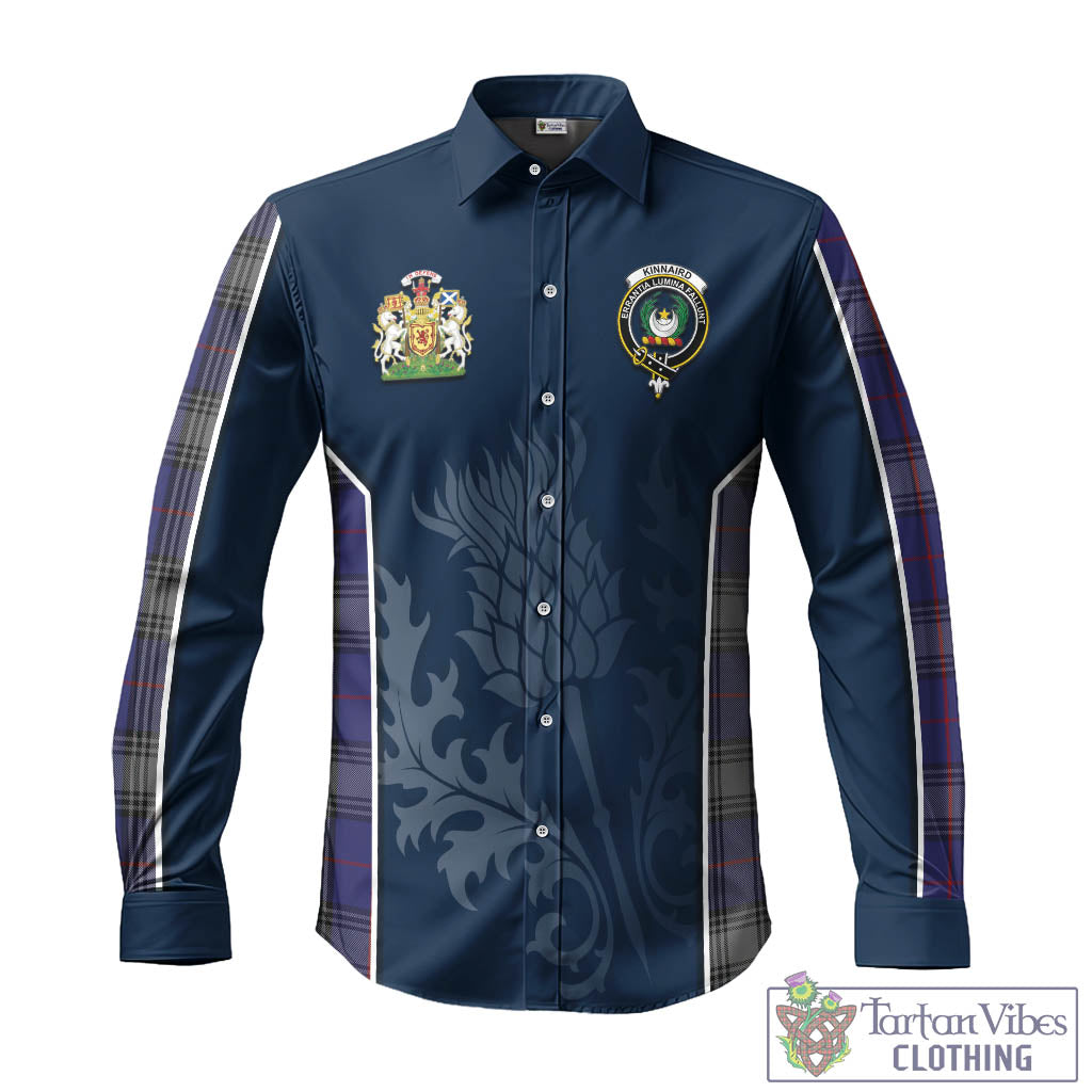 Tartan Vibes Clothing Kinnaird Tartan Long Sleeve Button Up Shirt with Family Crest and Scottish Thistle Vibes Sport Style