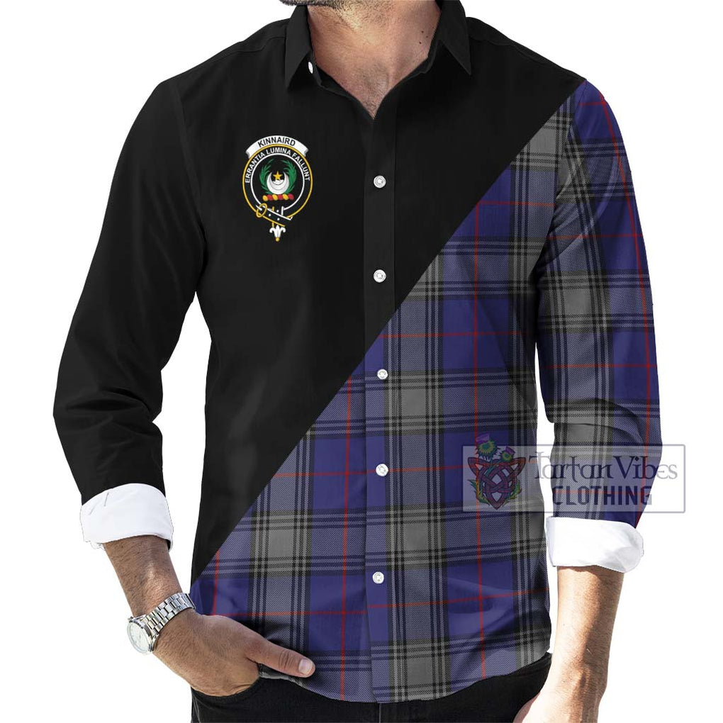 Kinnaird Tartan Long Sleeve Button Shirt with Family Crest and Military Logo Style - Tartanvibesclothing Shop