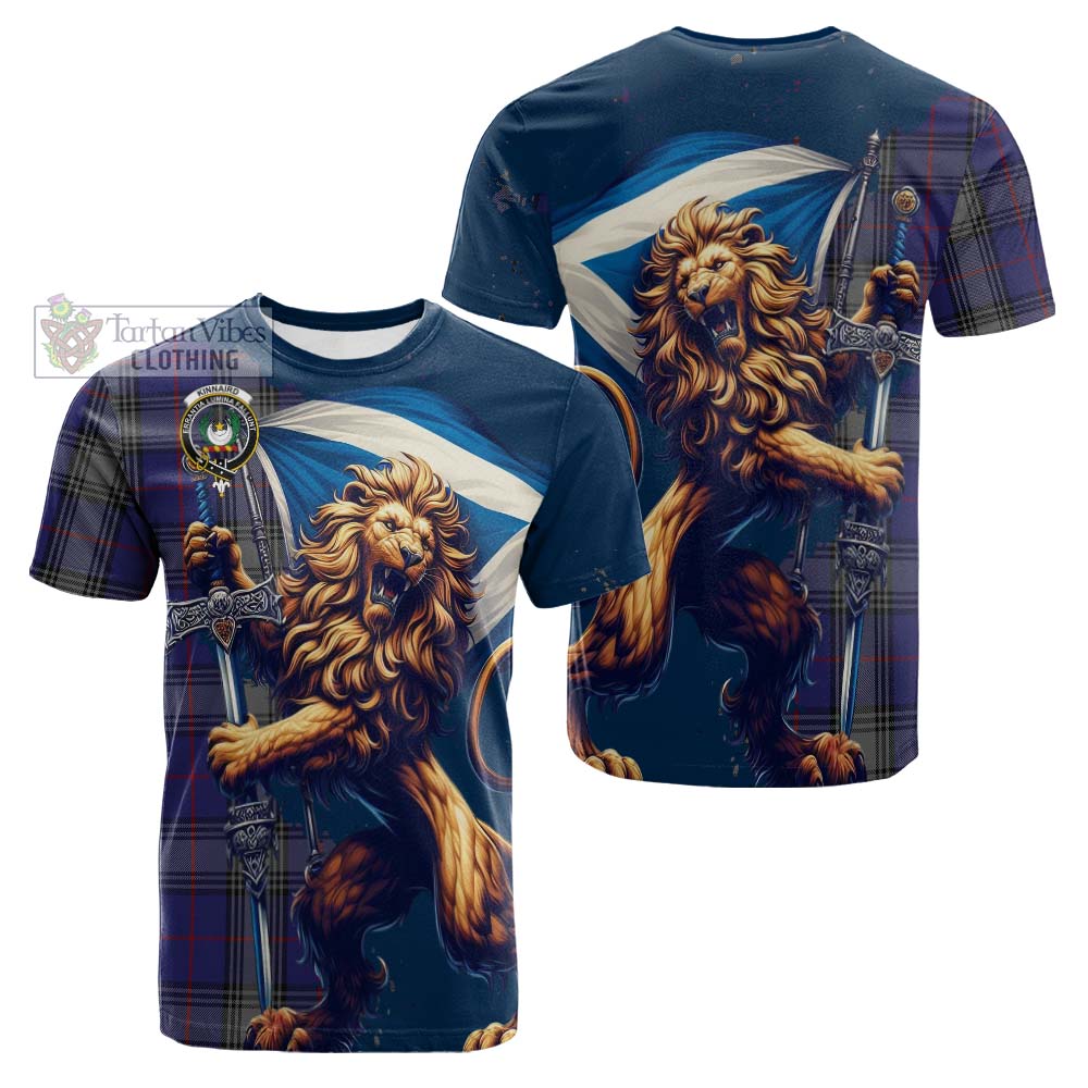 Tartan Vibes Clothing Kinnaird Tartan Family Crest Cotton T-shirt with Scottish Majestic Lion