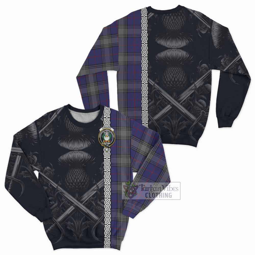 Tartan Vibes Clothing Kinnaird Tartan Sweatshirt with Family Crest Cross Sword Thistle Celtic Vibes