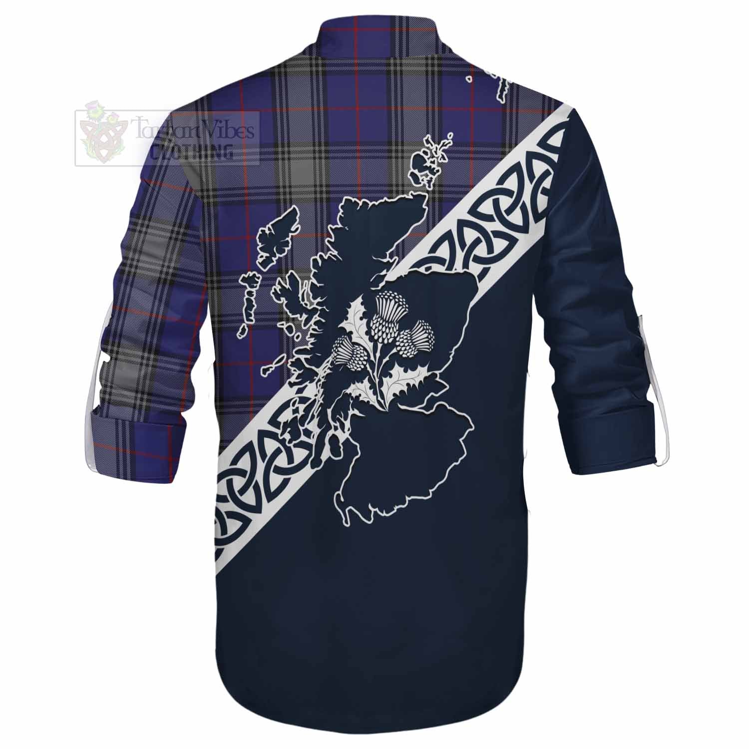 Tartan Vibes Clothing Kinnaird Tartan Ghillie Kilt Shirt Featuring Thistle and Scotland Map