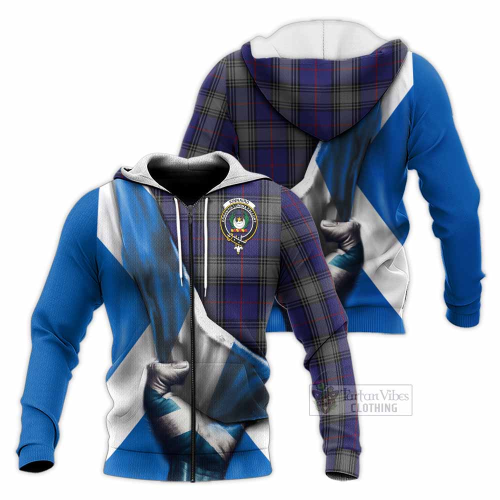 Tartan Vibes Clothing Kinnaird Tartan Knitted Hoodie with Family Crest Scotland Patriotic Style