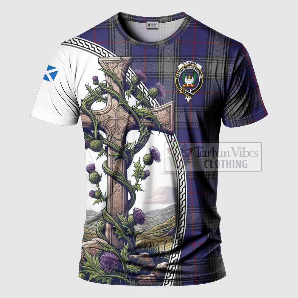 Tartan Vibes Clothing Kinnaird Agnew Tartan T-Shirt with Family Crest and St. Andrew's Cross Accented by Thistle Vines