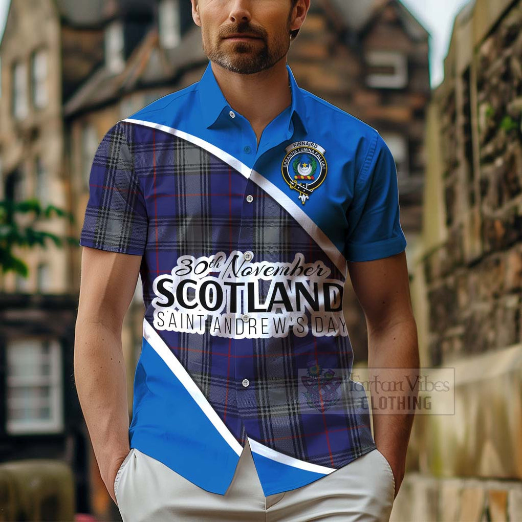 Tartan Vibes Clothing Kinnaird Family Crest Tartan Short Sleeve Button Shirt Celebrate Saint Andrew's Day in Style