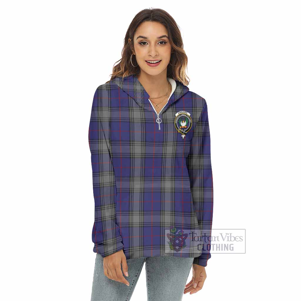 Tartan Vibes Clothing Kinnaird Tartan Crest Women's Borg  Half Zip Fleece Hoodie