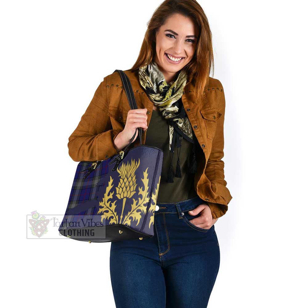 Kinnaird Tartan Leather Tote Bag Gold Thistle Style - Tartan Vibes Clothing