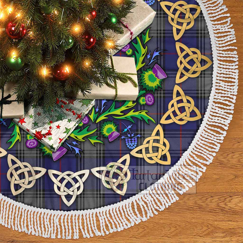 Tartan Vibes Clothing Kinnaird Tartan Christmas Tree Skirt with Thistle Celtic Knot Style