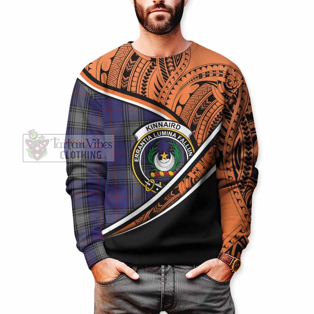 Tartan Vibes Clothing Kinnaird Crest Tartan Sweatshirt with Maori Tattoo Style - Orange Version