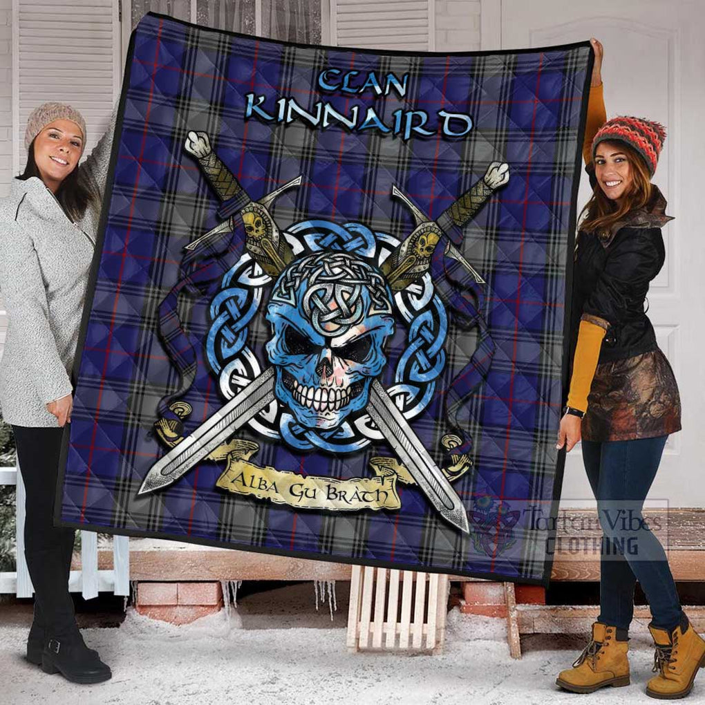 Tartan Vibes Clothing Kinnaird Tartan Quilt with Celtic Skull Alba Gu Brath Style