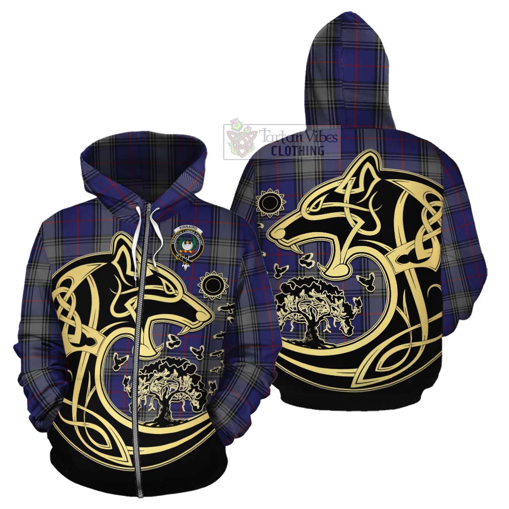 Tartan Vibes Clothing Kinnaird Tartan Cotton Hoodie with Family Crest Celtic Wolf Style