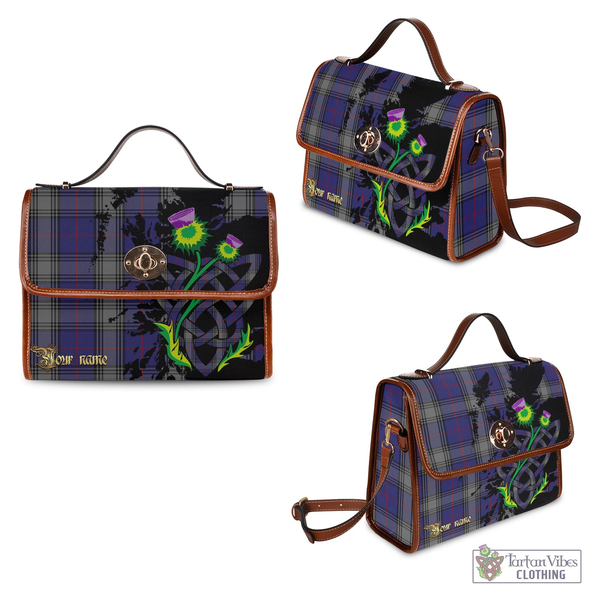 Tartan Vibes Clothing Kinnaird Tartan Waterproof Canvas Bag with Scotland Map and Thistle Celtic Accents