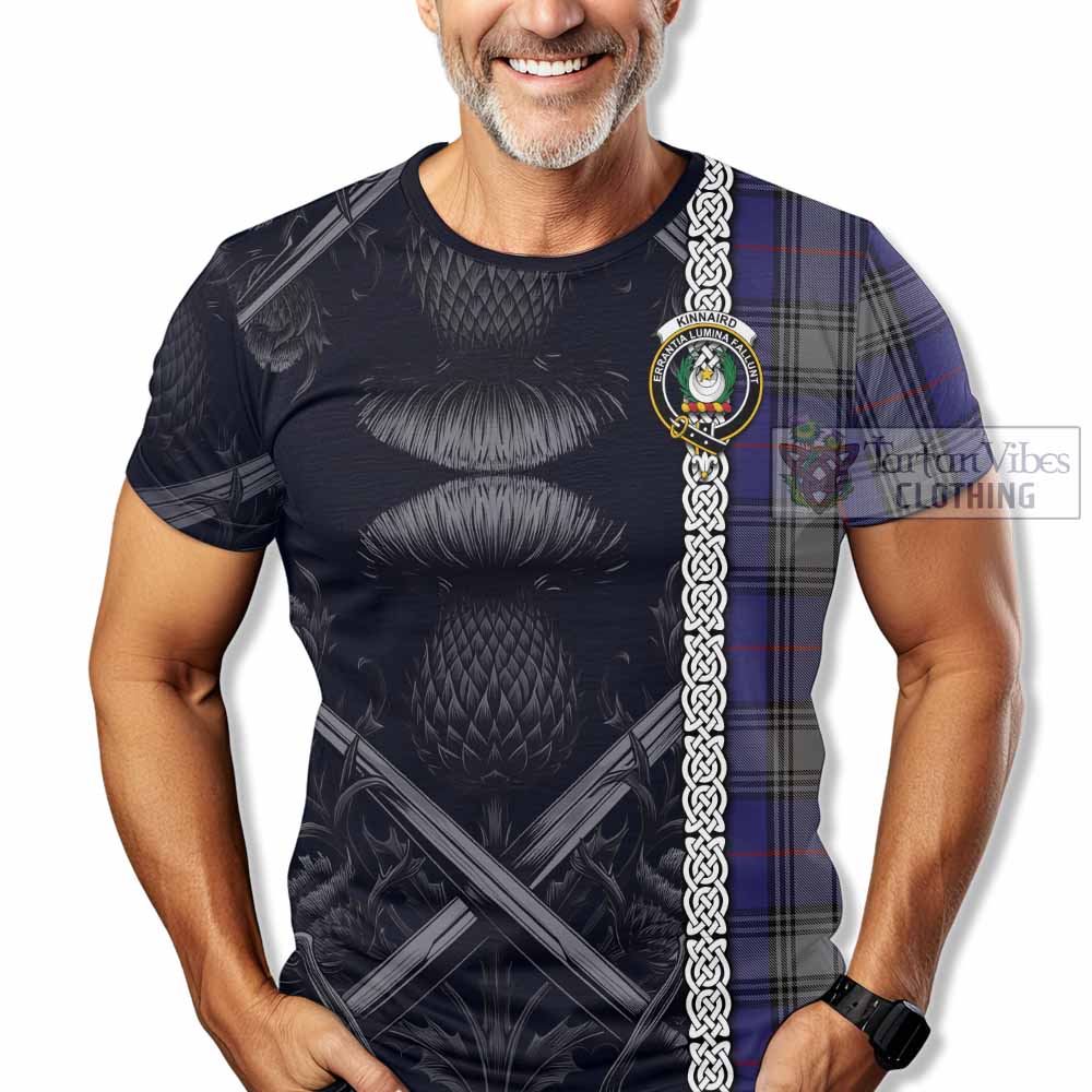 Tartan Vibes Clothing Kinnaird Tartan T-Shirt with Family Crest Cross Sword Thistle Celtic Vibes