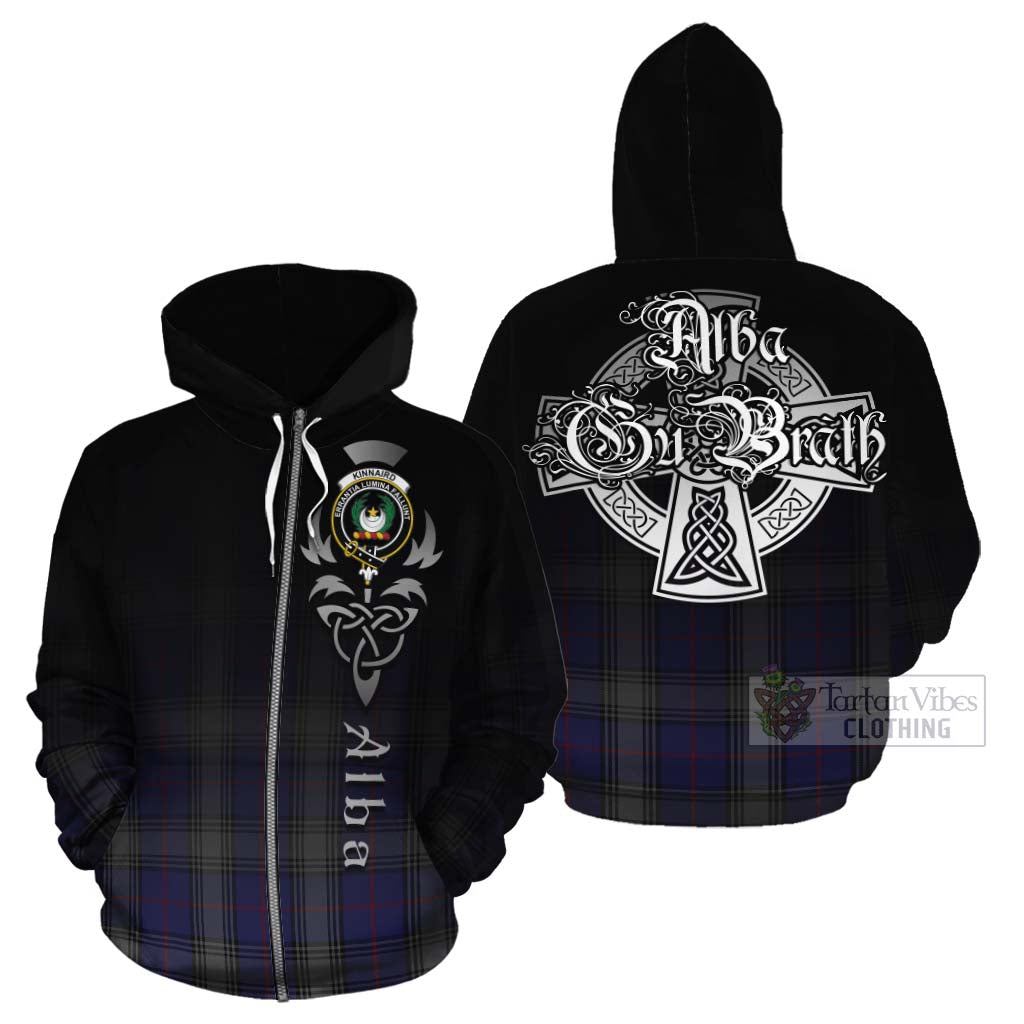 Tartan Vibes Clothing Kinnaird Tartan Cotton Hoodie Featuring Alba Gu Brath Family Crest Celtic Inspired