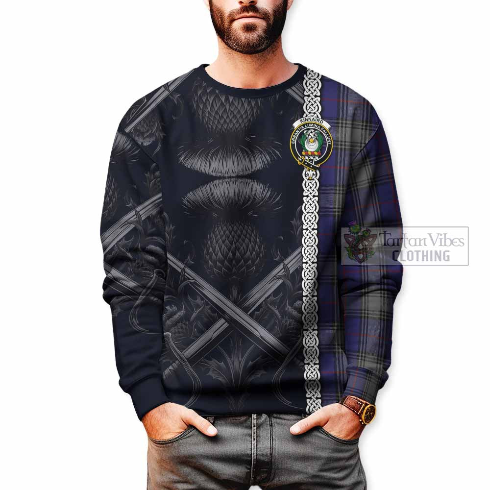 Tartan Vibes Clothing Kinnaird Tartan Sweatshirt with Family Crest Cross Sword Thistle Celtic Vibes