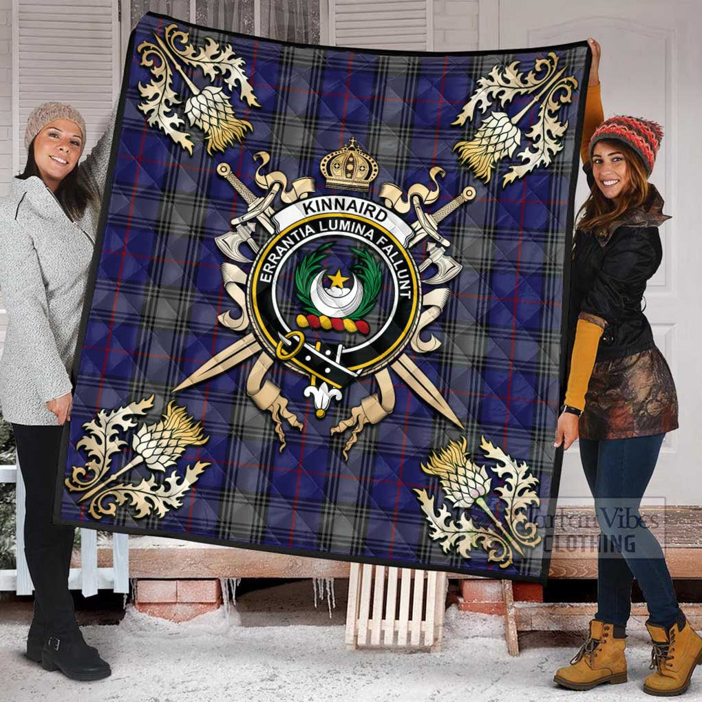 Tartan Vibes Clothing Kinnaird Tartan Quilt with Family Crest and Scottish Golden Courage Shield