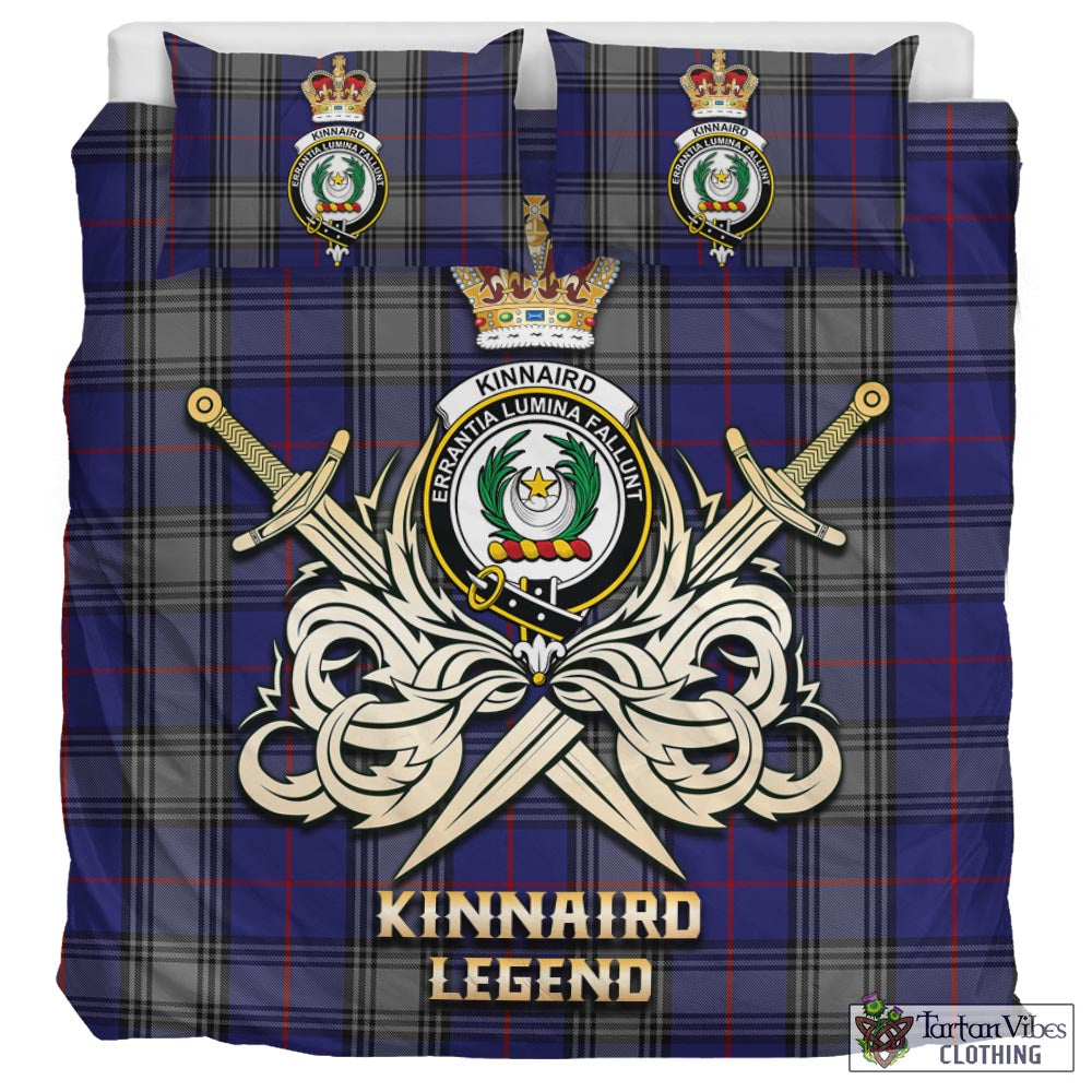 Tartan Vibes Clothing Kinnaird Tartan Bedding Set with Clan Crest and the Golden Sword of Courageous Legacy