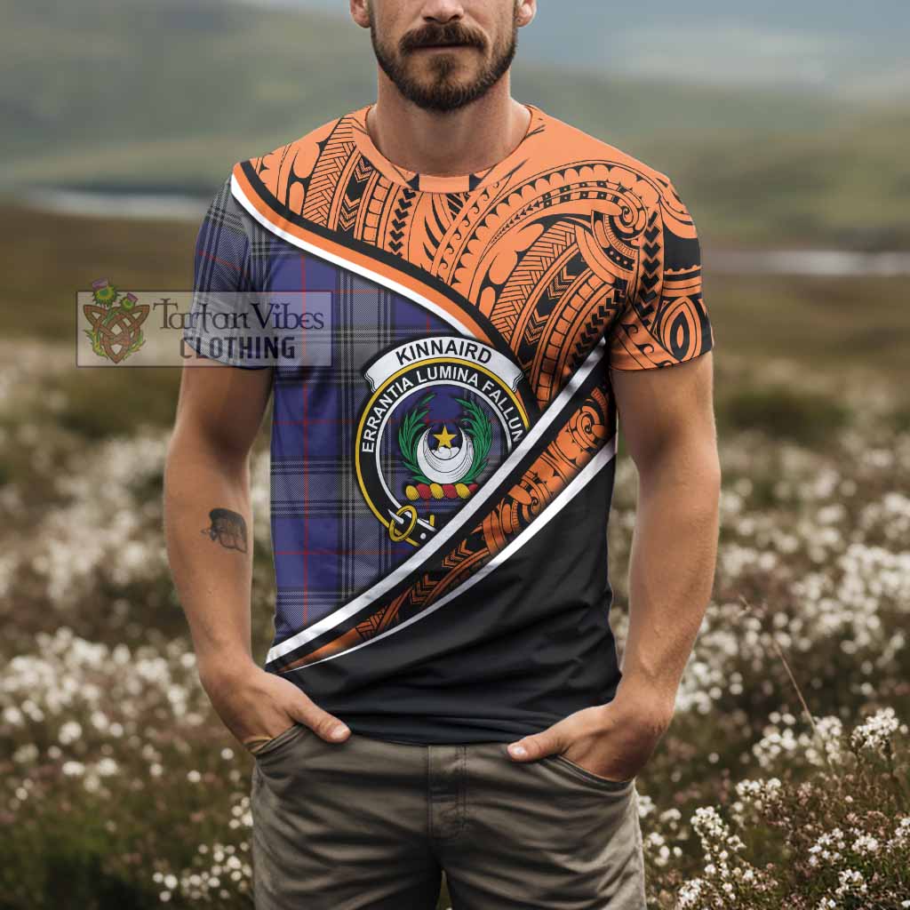 Tartan Vibes Clothing Kinnaird Crest Tartan T-Shirt with Maori Tattoo Style - Orange Version