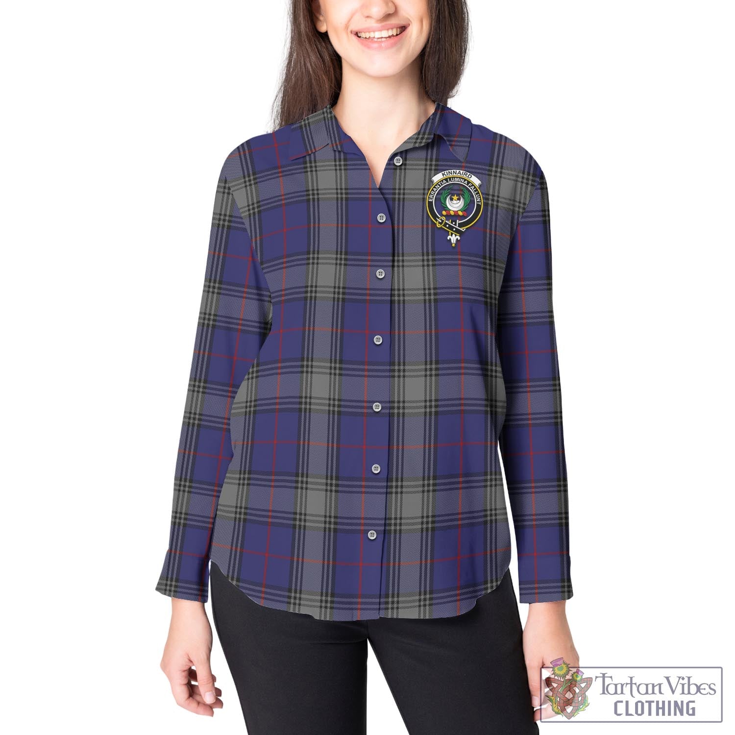 Tartan Vibes Clothing Kinnaird Tartan Womens Casual Shirt with Family Crest