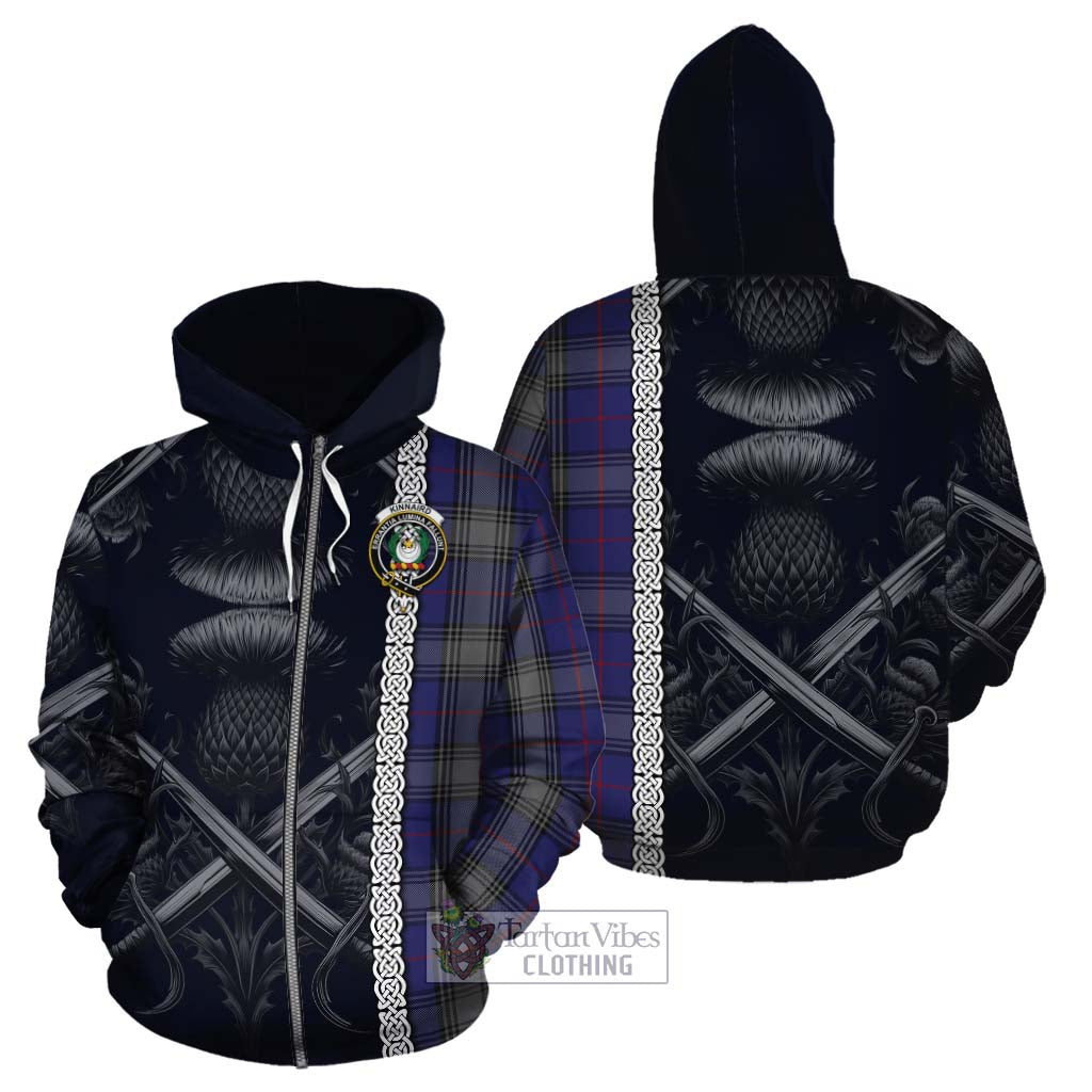 Tartan Vibes Clothing Kinnaird Tartan Cotton Hoodie with Family Crest Cross Sword Thistle Celtic Vibes