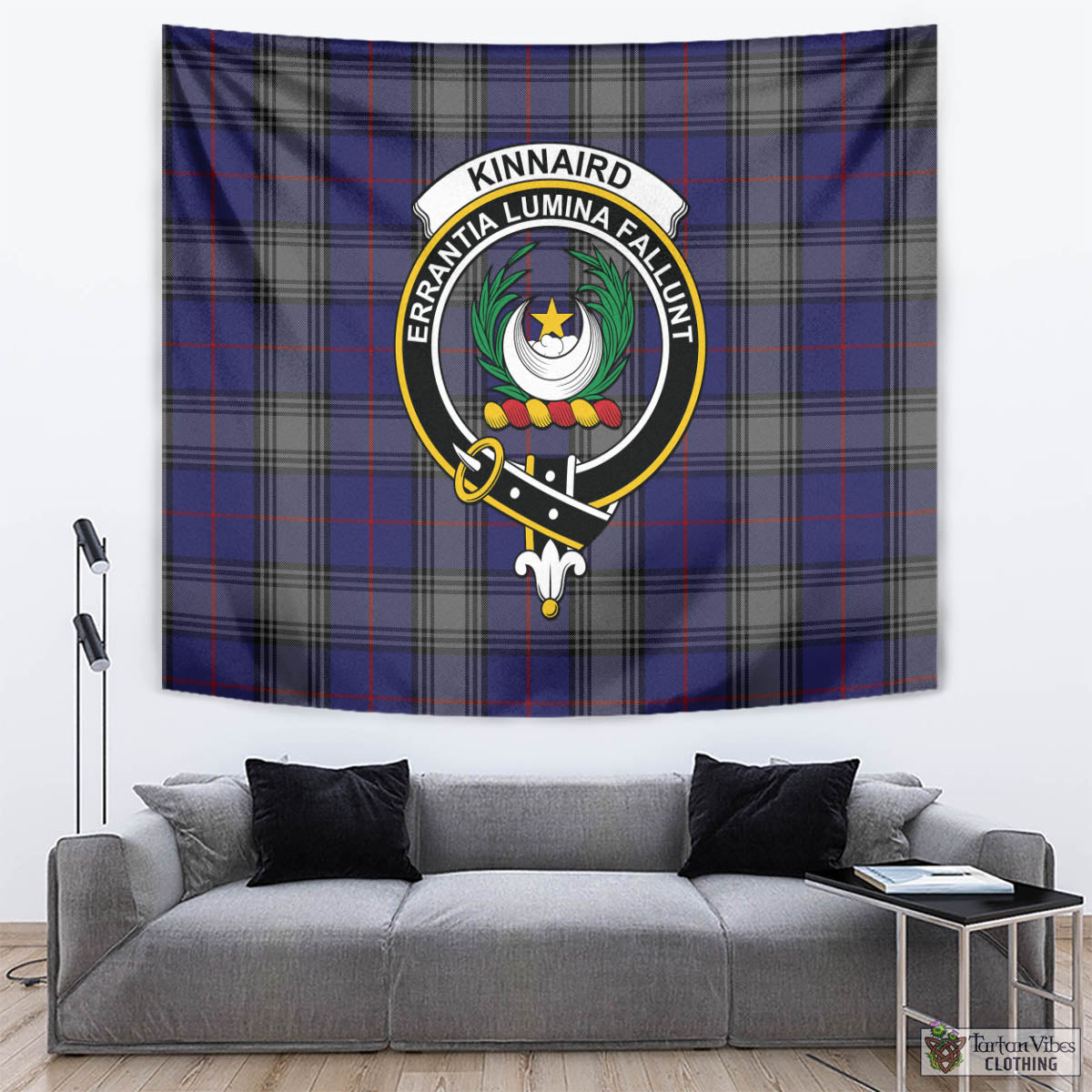 Tartan Vibes Clothing Kinnaird Tartan Tapestry Wall Hanging and Home Decor for Room with Family Crest