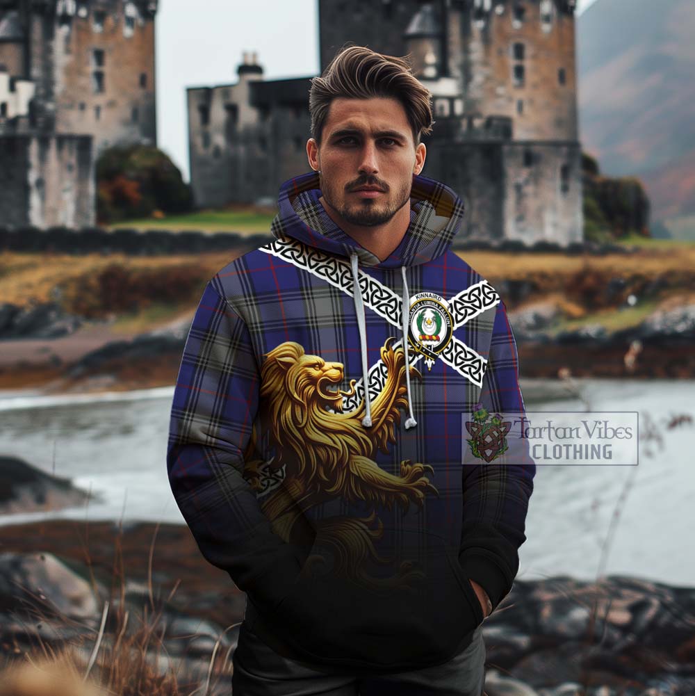 Kinnaird Crest Tartan Cotton Hoodie with Golden Lion Emblem Celtic Style - Tartan Vibes Clothing