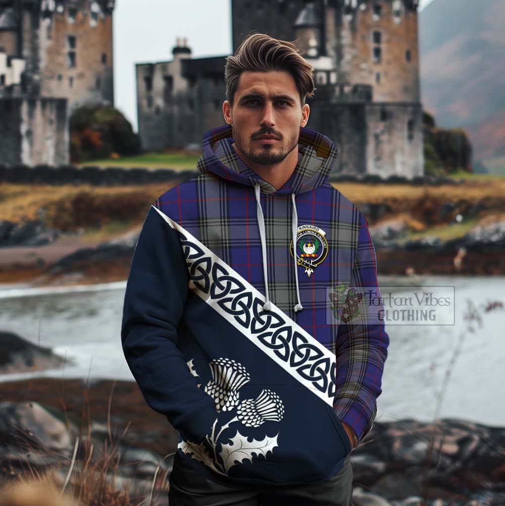 Tartan Vibes Clothing Kinnaird Tartan Cotton Hoodie Featuring Thistle and Scotland Map