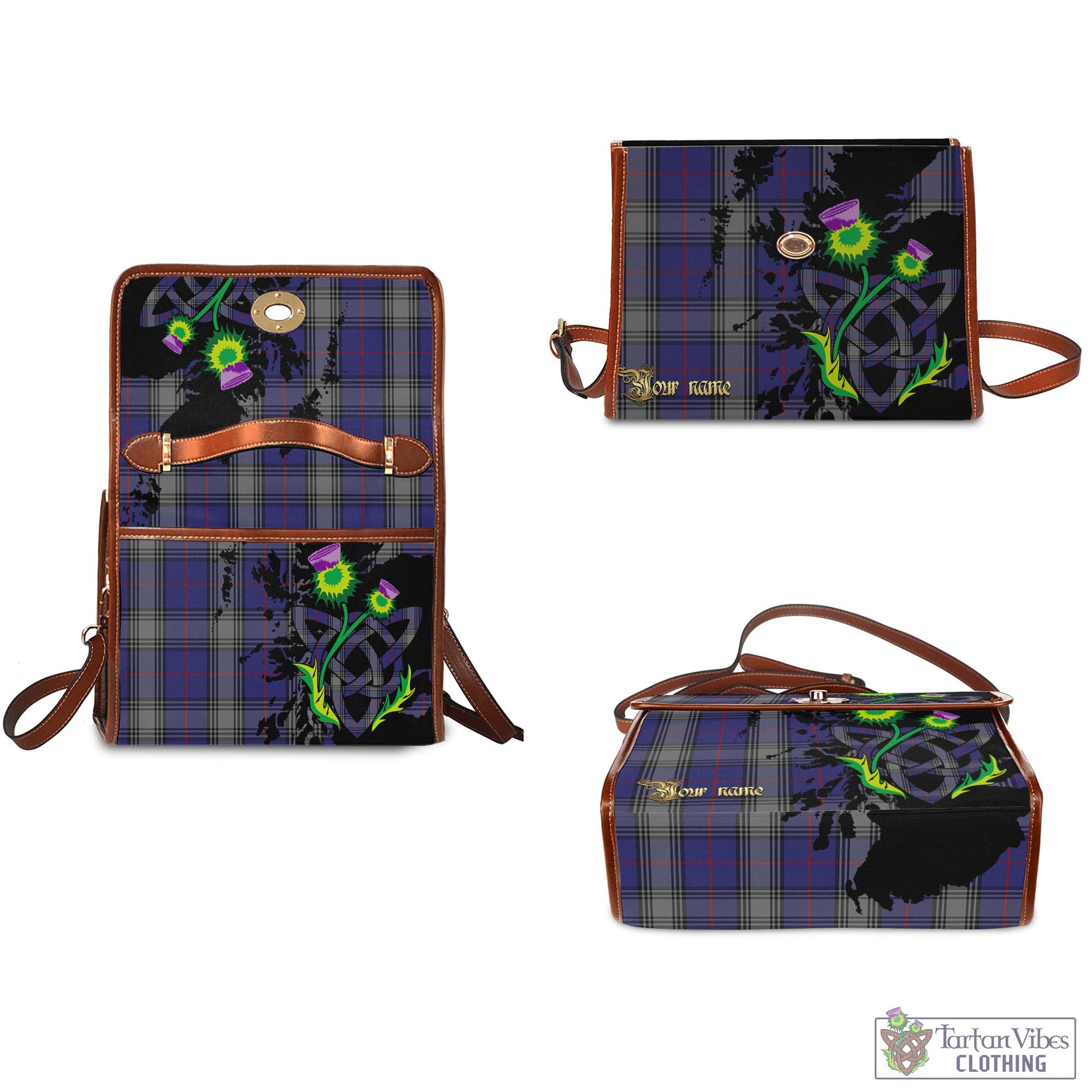 Tartan Vibes Clothing Kinnaird Tartan Waterproof Canvas Bag with Scotland Map and Thistle Celtic Accents