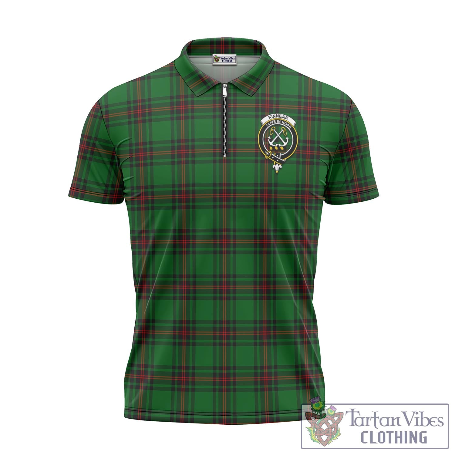 Tartan Vibes Clothing Kinnear Tartan Zipper Polo Shirt with Family Crest