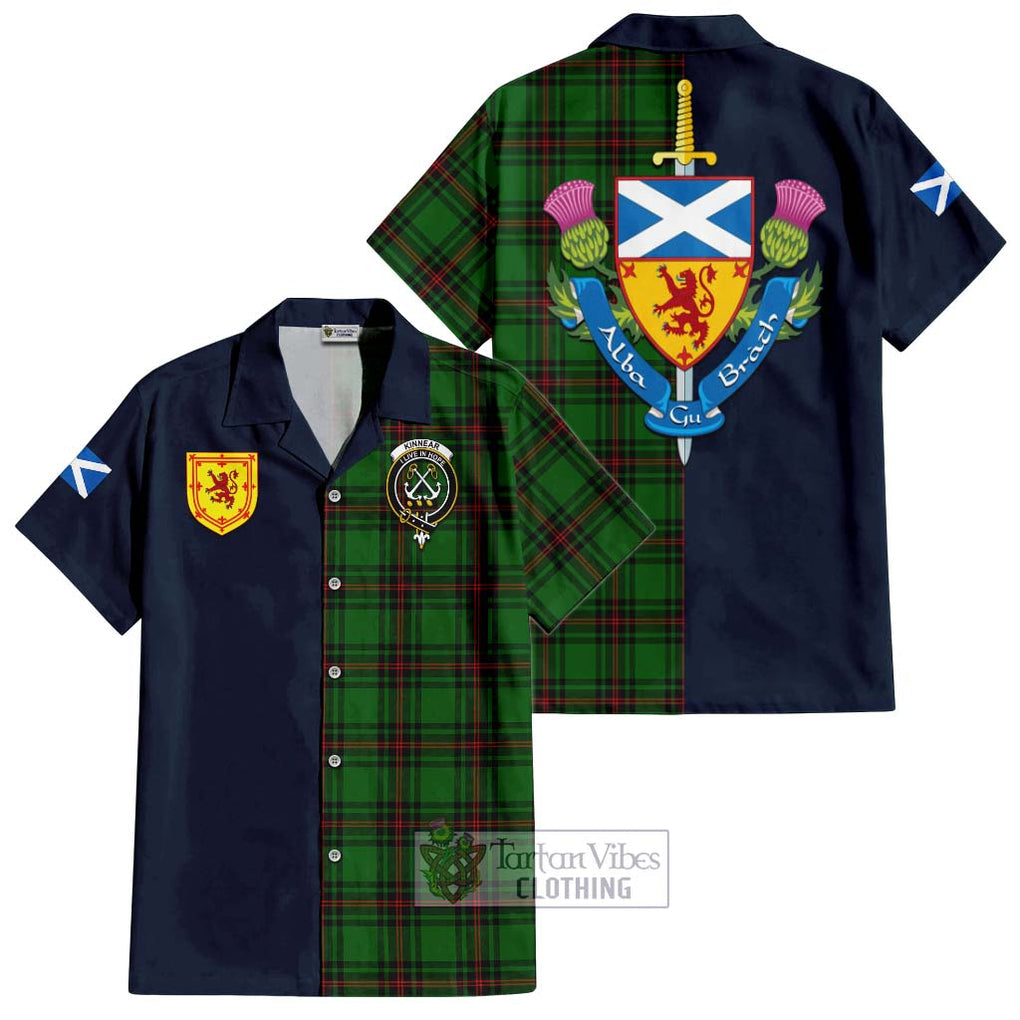 Tartan Vibes Clothing Kinnear Tartan Short Sleeve Button Shirt with Scottish Lion Royal Arm Half Style