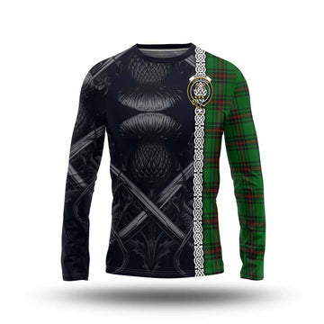 Kinnear Tartan Long Sleeve T-Shirt with Family Crest Cross Sword Thistle Celtic Vibes