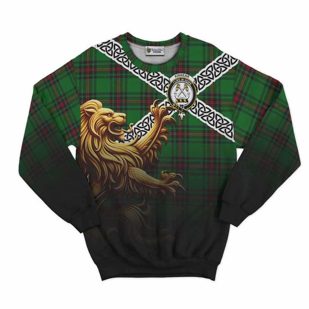 Kinnear Crest Tartan Sweatshirt with Golden Lion Emblem Celtic Style Unisex - Tartan Vibes Clothing