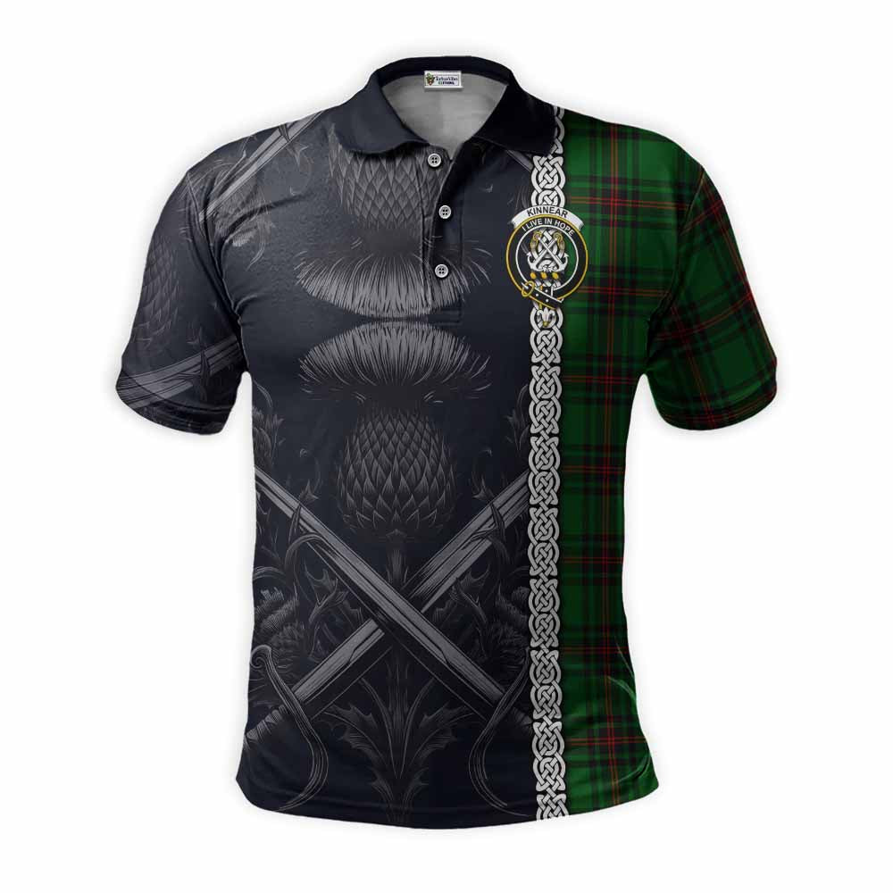 Tartan Vibes Clothing Kinnear Tartan Polo Shirt with Family Crest Cross Sword Thistle Celtic Vibes