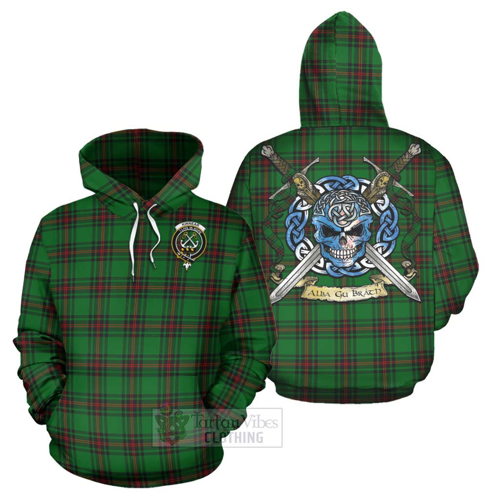 Tartan Vibes Clothing Kinnear Tartan Hoodie with Family Crest Celtic Skull Style