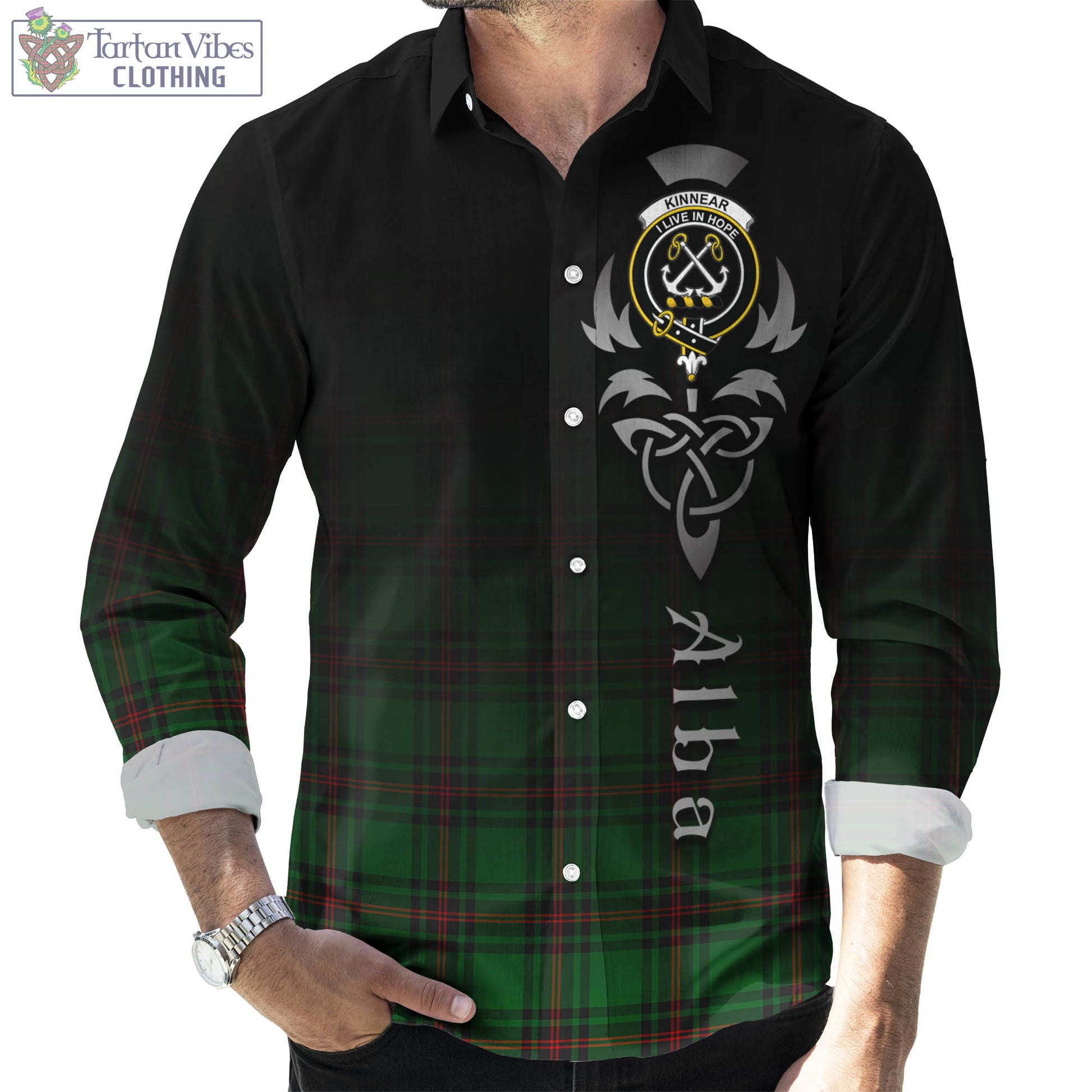 Tartan Vibes Clothing Kinnear Tartan Long Sleeve Button Up Featuring Alba Gu Brath Family Crest Celtic Inspired