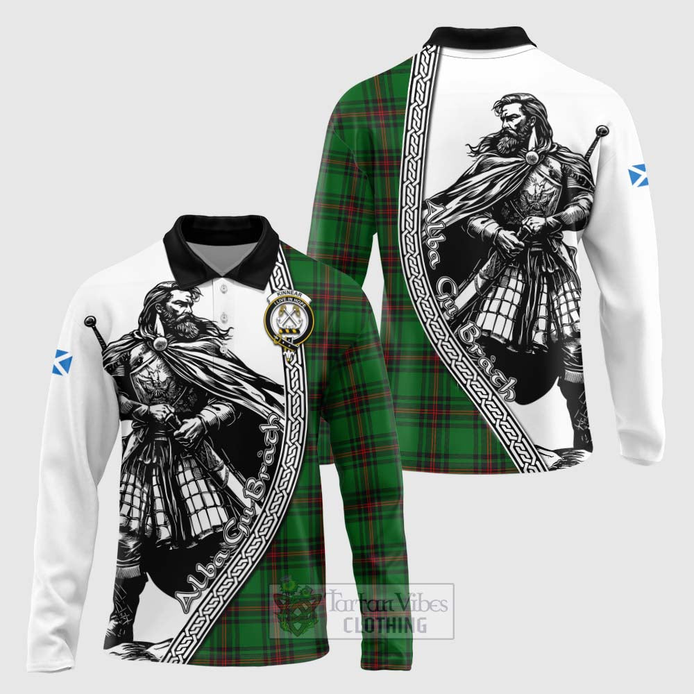 Tartan Vibes Clothing Kinnear Tartan Clan Crest Long Sleeve Polo Shirt with Highlander Warrior Celtic Style