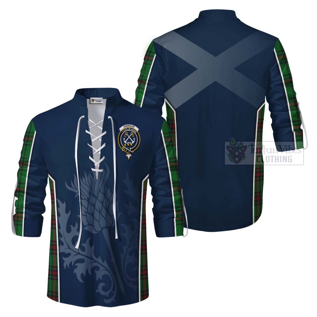 Tartan Vibes Clothing Kinnear Tartan Ghillie Kilt Shirt with Family Crest and Scottish Thistle Vibes Sport Style